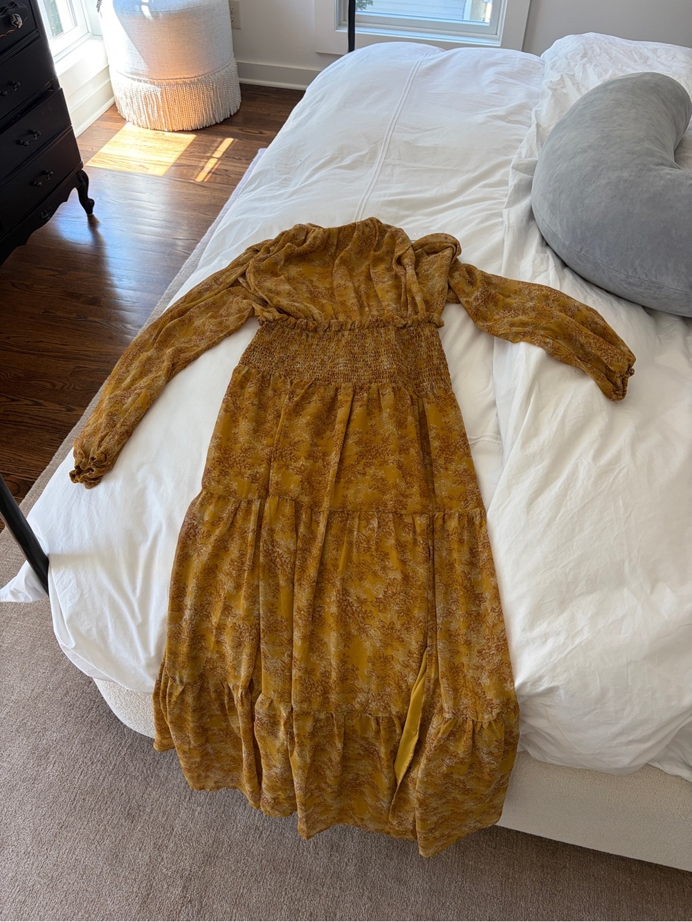 NWT ASTR THE LABEL Smocked Waist Long Sleeve Maxi Dress in Mustard Floral